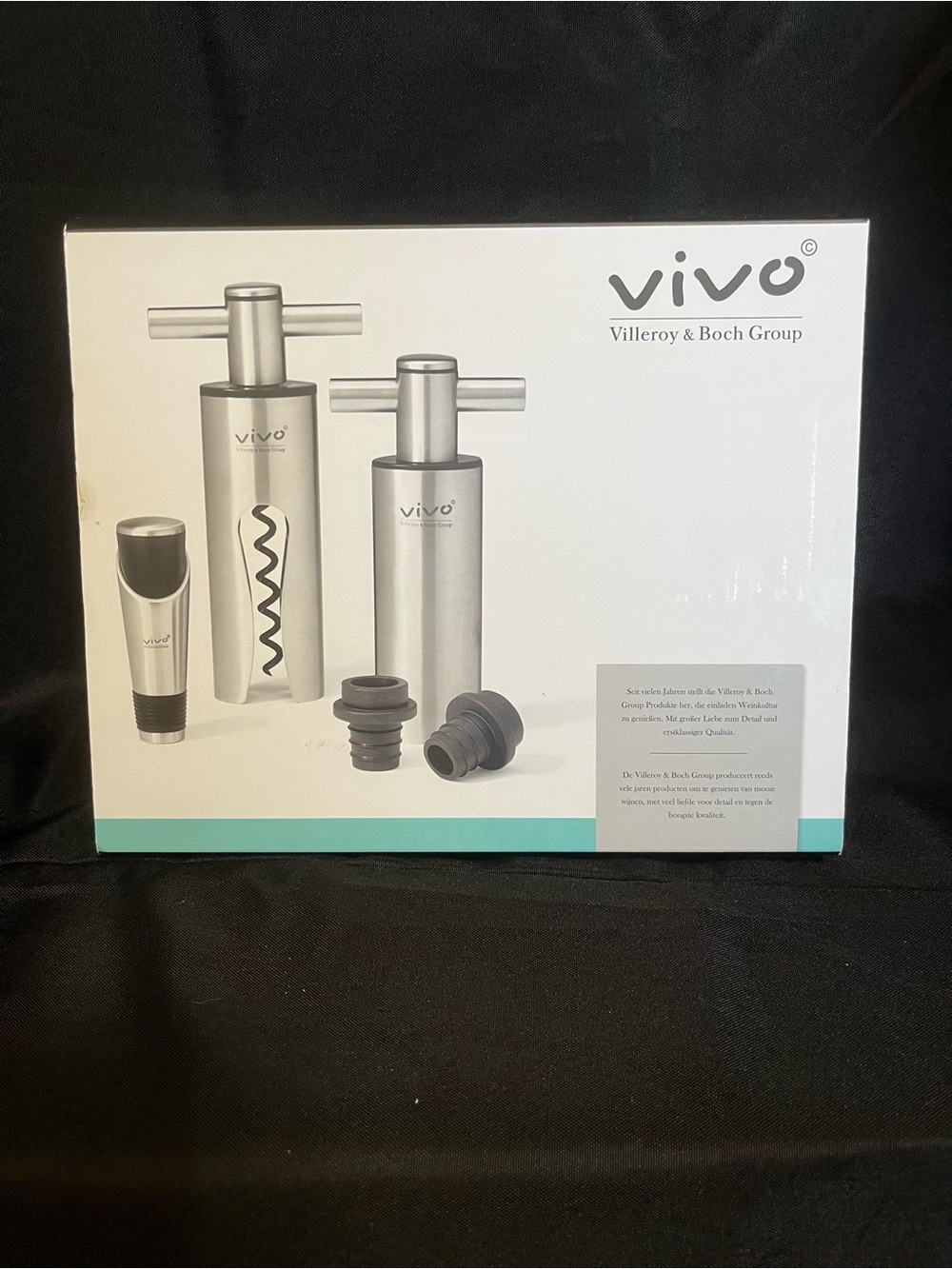 Vivo Silver Stainless Steel Wine Tool Set with Corkscrew & Stopper